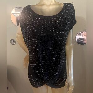 Women’s black top, knot in the front w/ silver bling accents